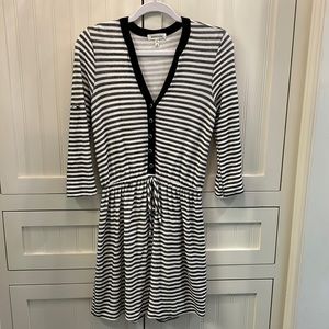 Women’s Black and White Striped Knit Dress with 3/4 sleeves